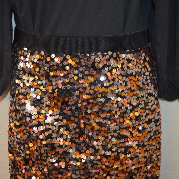 Sz XS H&M Copper & Silver Sparkly Sequin Stretch Pencil Skirt - Picture 8 of 13